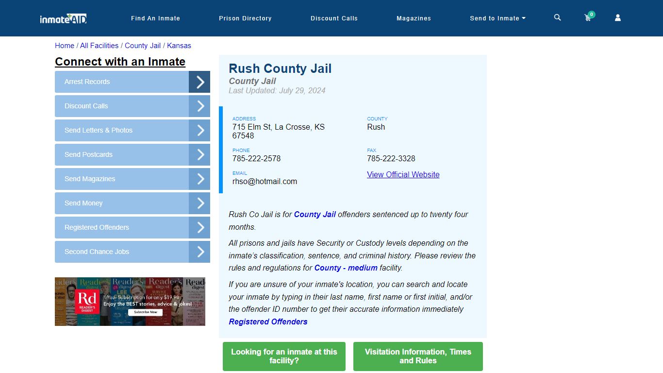 Rush County Jail - Inmate Locator